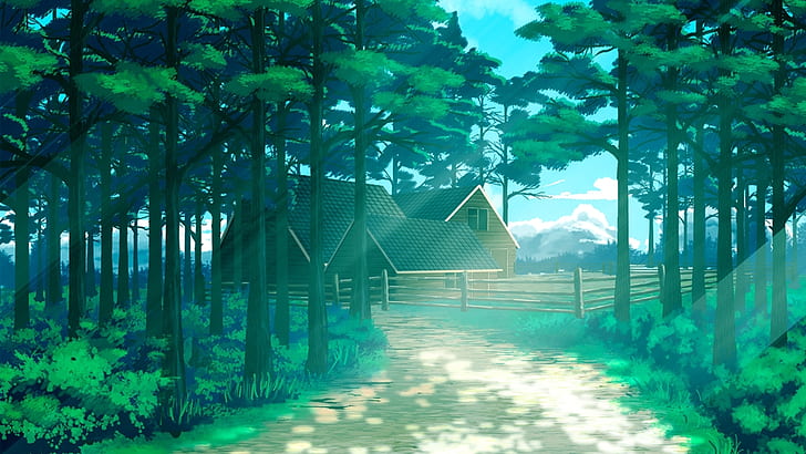 Anime, oryginał, las, dom, Tapety HD