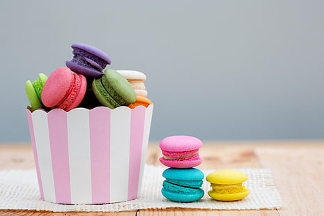 красочный, десерт, розовый, торты, сладкий, яркий, миндальное печенье, французский, макарон, HD обои HD wallpaper