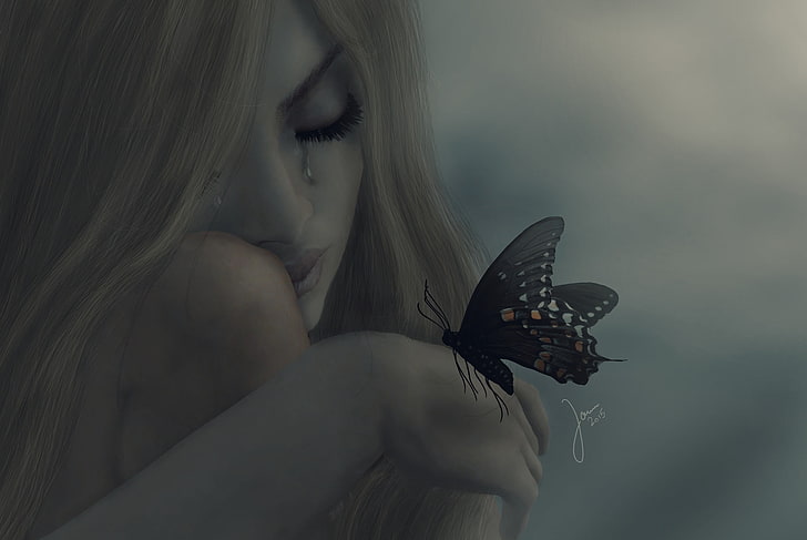 Hope, fantasy, butterfly, girl, tears, rendering, HD wallpaper |  Wallpaperbetter