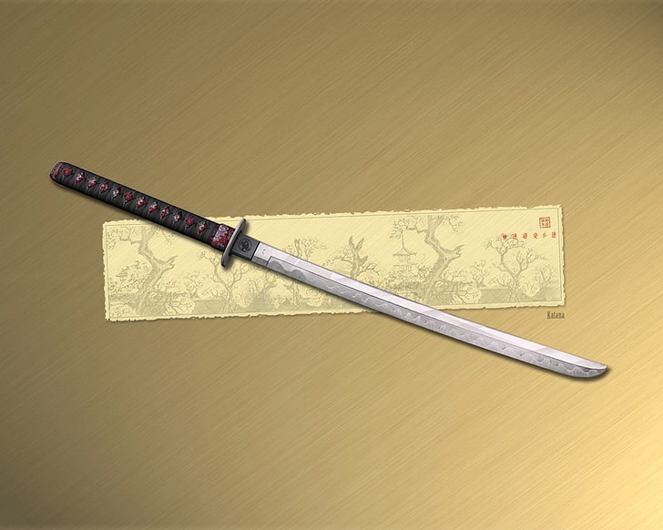 катана меч с черной ручкой, фигура, меч, катана, HD обои
