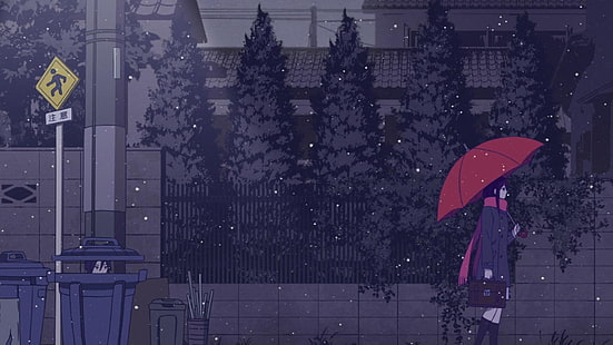 Iki Hiyori, guardando lontano, Noragami, ombrello, anime girls, brunette, capelli lunghi, Yato (Noragami), Sfondo HD HD wallpaper