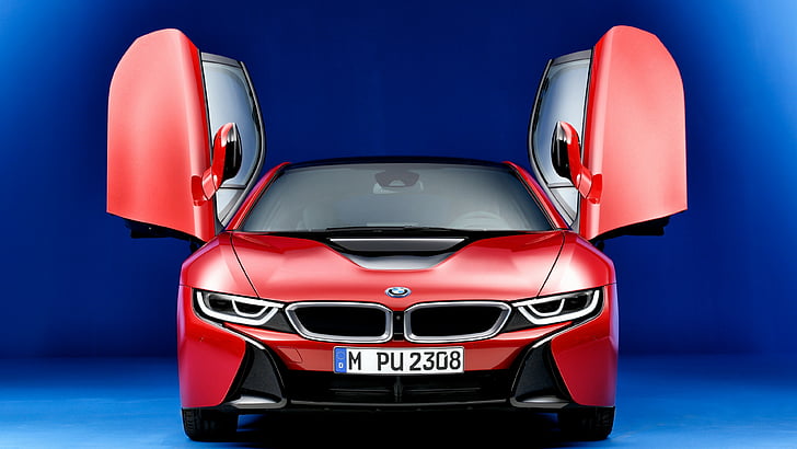 voiture BMW rouge, BMW i8 
