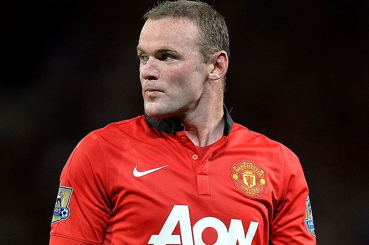 män röd och vit Nike tröja, Wayne Rooney, fotboll, Manchester United, HD tapet