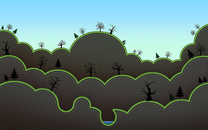 깊은 숲 애니메이션 숲 나무 소나무, HD 배경 화면