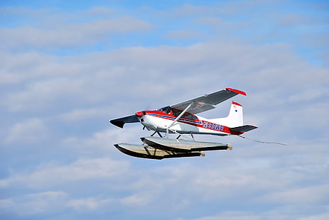 the sky, flight, single-engine, floats, plane easy, Cessna A185F, HD wallpaper HD wallpaper