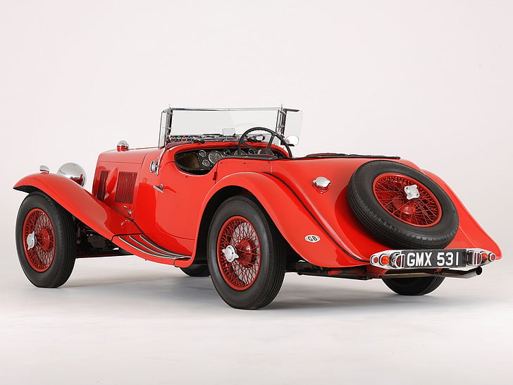 รถสีแดงคลาสสิกแอสตันมาร์ตินปี 1937 สีแดงมุมมองด้านข้างสไตล์ย้อนยุคอัตโนมัติ, วอลล์เปเปอร์ HD