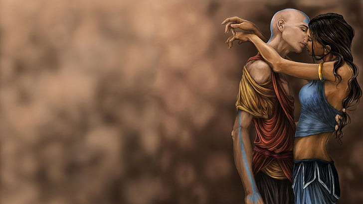 illustrazione di baciare uomo e donna, Avatar: The Last Airbender, Aang, Katara, Sfondo HD