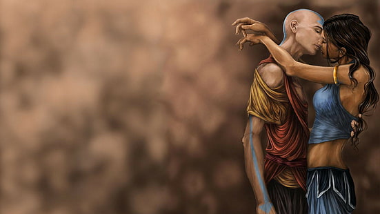 homem e mulher beijando ilustração, Avatar: The Last Airbender, Aang, Katara, HD papel de parede HD wallpaper
