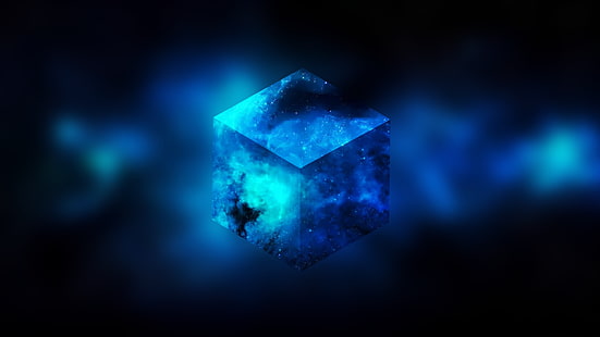шестиугольник синий и черный цифровые обои, космос, минимализм, куб, 3D, синий, аннотация, HD обои HD wallpaper