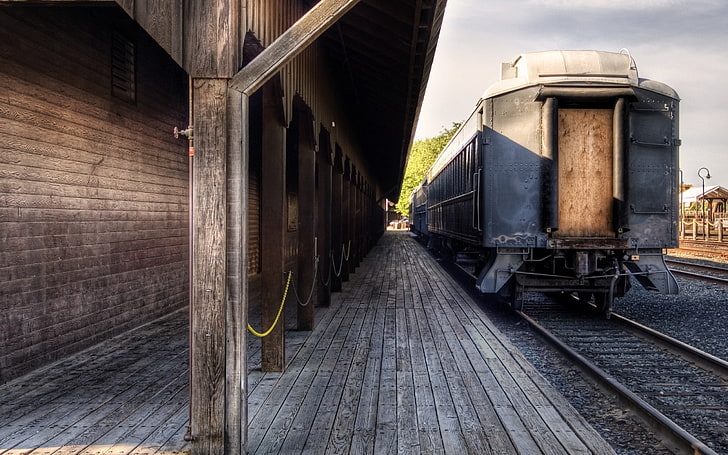 gray train, train, railway, wagon, HD wallpaper