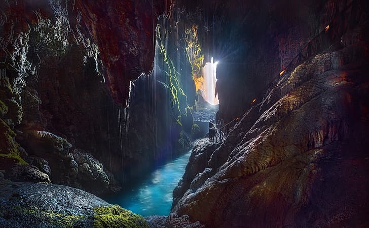 nature, montagne, la grotte, Monastère de Pierre, Nuévalos, Grotte Iris et cascade queue de cheval, Saragosse., Fond d'écran HD