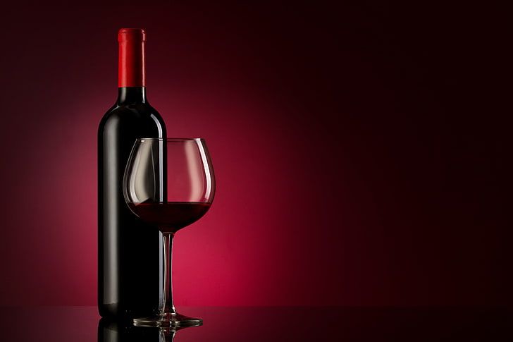 زجاج نبيذ واضح ، زجاج ، خلفية ، نبيذ ، أحمر ، زجاجة ، كحول ، بورجوندي، خلفية HD