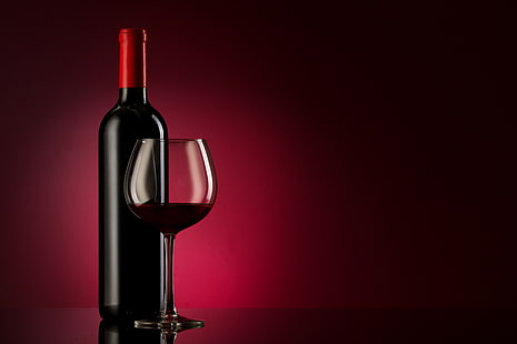 clear wine glass, glass, background, wine, red, bottle, alcohol, Burgundy, HD wallpaper HD wallpaper