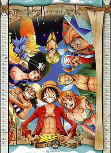 Anime, One Piece, Brook (One Piece), Calendar, Franky (One Piece), Monkey D. Luffy, Nami (One Piece), Nico Robin, Sanji (One Piece), Tony Tony Chopper, Usopp (One Piece), Zoro Roronoa, HD wallpaper HD wallpaper