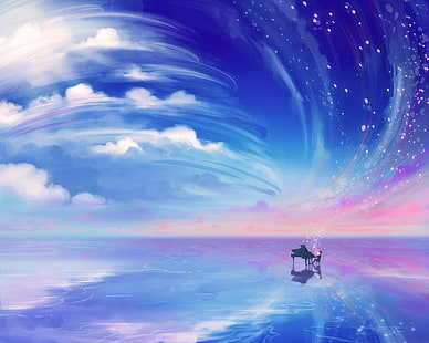  piano, clouds, digital art, fantasy art, sky, Shigatsu wa Kimi no Uso, HD wallpaper HD wallpaper