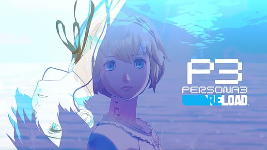 Persona 3, Persona-Serie, blauer Hintergrund, Videospiele, Minato Arisato, Aigis, HD-Hintergrundbild HD wallpaper