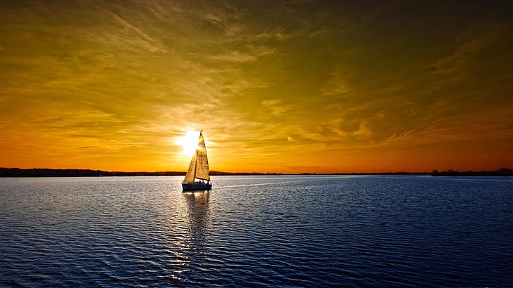 Wasser Sonnenuntergänge Meer Boot Segelboote 1920 x 1080 Natur Sonnenuntergänge HD Art, Wasser, Sonnenuntergänge, HD-Hintergrundbild