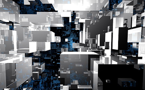 cubo infinito, blanco y azul, dimensión, 3D, Fondo de pantalla HD HD wallpaper
