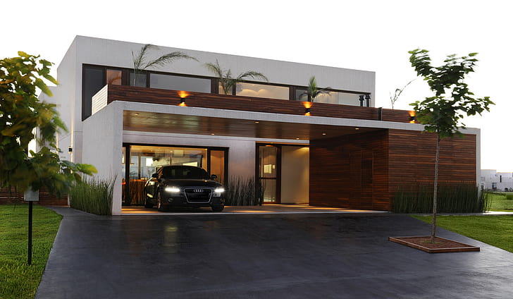 casa, moderna, luxo, arquitetura, mansões, Audi, HD papel de parede