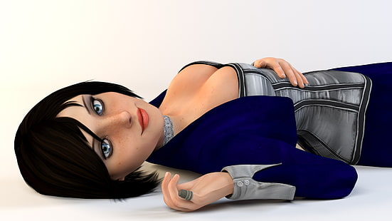 kvinna som bär blå och grå jacka 3D-illustration, BioShock, BioShock Infinite, videospel, Elizabeth (BioShock), HD tapet HD wallpaper