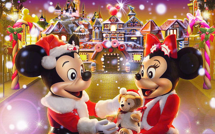 Joy In  Disney World, Mickey and Minnie Mouse, Festivals / Holidays, Christmas, HD wallpaper