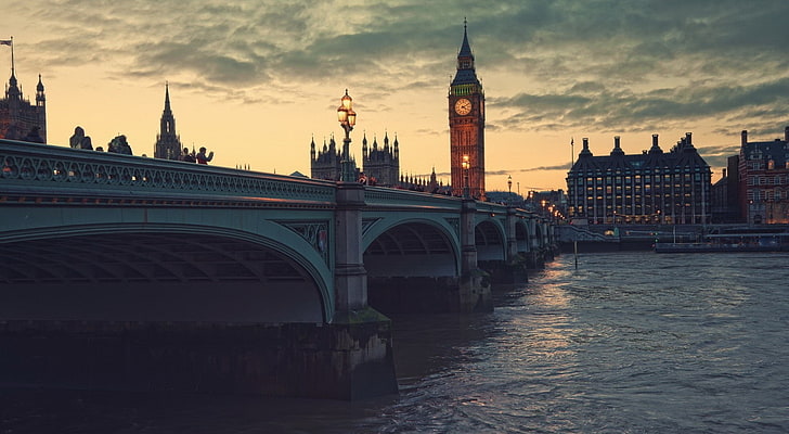 London At Dusk, Big Ben Clock, London, City, Bridge, england, HD wallpaper