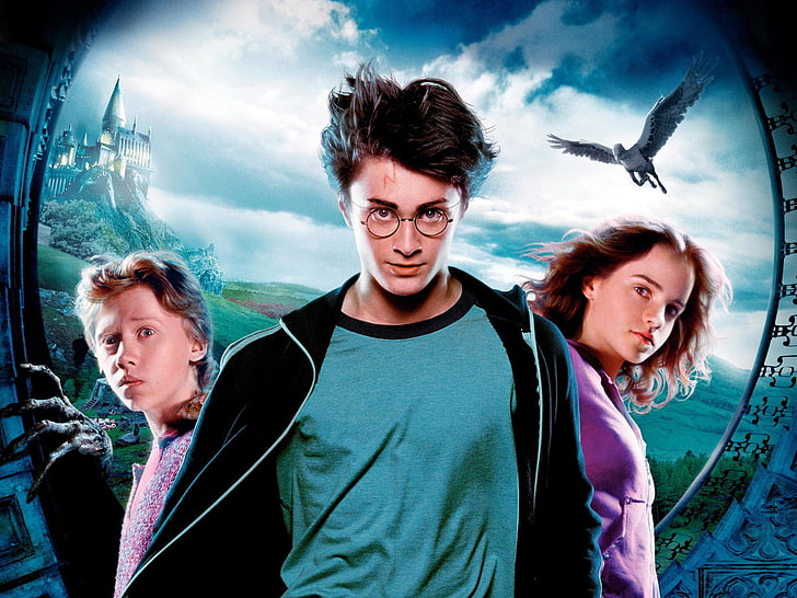 Harry Potter et le prisonnier d'Azkaban, Harry Potter, Ron Weasley, Hermione Granger, Daniel Radcliffe, Rupert Grint, Emma Watson, Fond d'écran HD