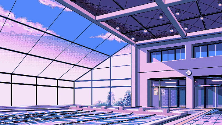 Ilustración de la piscina, pixel art, piscina, ventana, Fondo de pantalla HD
