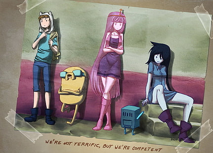 Illustrazione di Adventure Time, Adventure Time, Marceline la regina dei vampiri, BMO, Princess Bubblegum, Jake the Dog, Finn the Human, Sfondo HD HD wallpaper