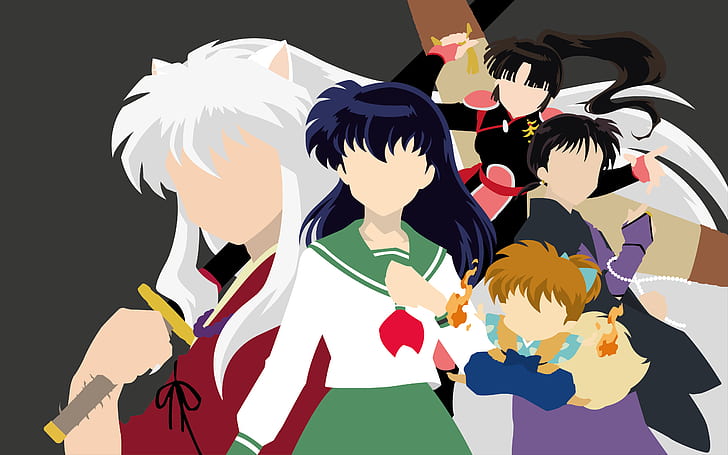 Anime, InuYasha, InuYasha (Character), Kagome Higurashi, Miroku (InuYasha), Sango (InuYasha), Shippō (InuYasha), HD wallpaper
