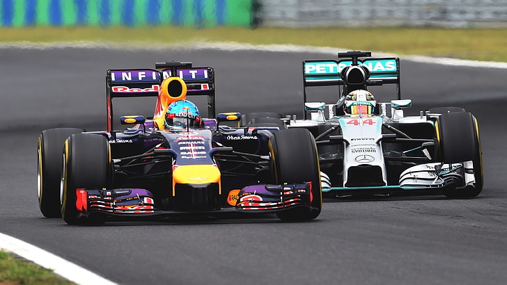 Formula 1, motorsports, Sebastian Vettel, Lewis Hamilton, Red Bull Racing, HD wallpaper
