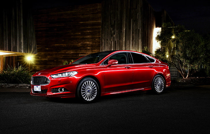 red Ford Fusion, Ford, Hatchback, AU-spec, Mondeo, 2015, Titanium, Wallpaper HD