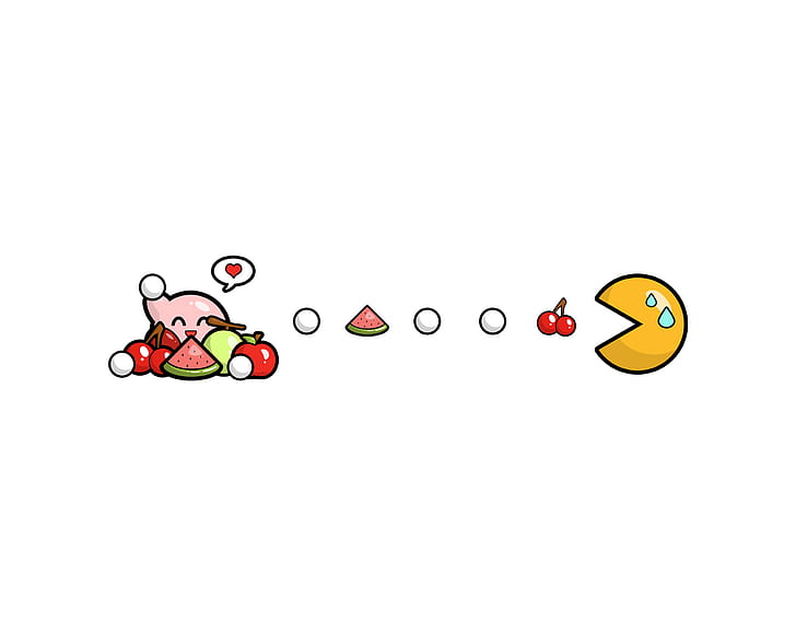 Pacman Kirby White HD, video game, putih, pacman, kirby, Wallpaper HD