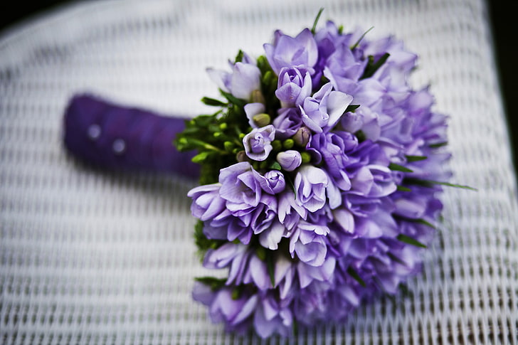 ramo de flores de pétalos de color púrpura, ramo, flor, púrpura, Fondo de pantalla HD