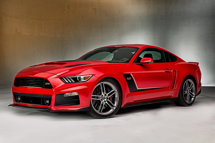 red Ford Mustang coupe, Mustang, Ford, Red, Roush, 2015, Stage 3, HD wallpaper