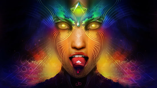 อะนิเมะ, สีสัน, LSD, ลิ้น, ประสาทหลอน, ผู้หญิง, นามธรรม, วอลล์เปเปอร์ HD HD wallpaper