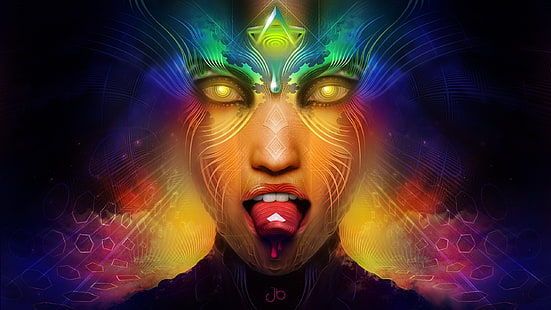 разноцветные цифровые обои, аниме, LSD, женщины, психоделические, абстрактные, разноцветные, языки, HD обои HD wallpaper