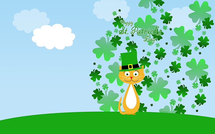 Holiday, St. Patrick's Day, Cat, Clover, HD wallpaper