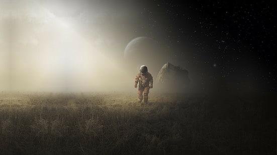 astronot, fiksi ilmiah, Michał Klimczak, planet, Wallpaper HD HD wallpaper