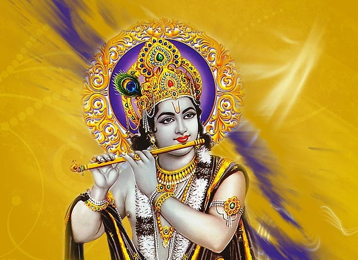 Krishna Kanhaiya, ilustrasi Dewa Hindu, Dewa, Dewa Krishna, seruling, Wallpaper HD