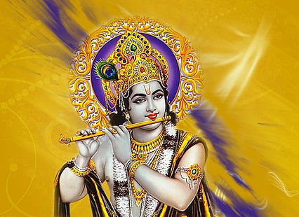 Krishna Kanhaiya, ilustração do Deus Hindu, Deus, Senhor Krishna, flauta, HD papel de parede HD wallpaper