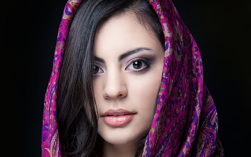 Belle fille indienne, yeux bruns, visage, écharpe, Belle, indienne, fille, brun, yeux, visage, écharpe, Fond d'écran HD HD wallpaper