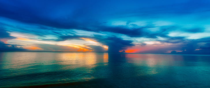 blue skies and clouds with body of water photography during sunset, Storm Cloud, Sunset, blue skies, clouds, body of water, photography, sun, sky, cloud, skies, ocean, gulf, Mexico, Florida, Naples, color, colors, colorful, colour, colours, blue  green, aqua, orange, pink, natural  landscape, seascape, panorama, beautiful, bright, dark  night, nighttime, nightfall, rainbow, sea, nature, beach, cloud - Sky, summer, blue, dusk, water, scenics, outdoors, HD wallpaper