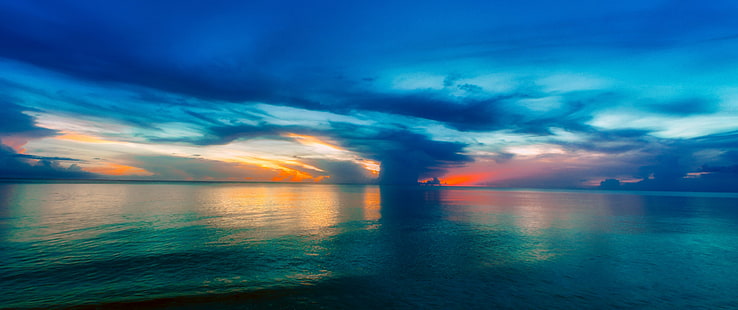 blue skies and clouds with body of water photography during sunset, Storm Cloud, Sunset, blue skies, clouds, body of water, photography, sun, sky, cloud, skies, ocean, gulf, Mexico, Florida, Naples, color, colors, colorful, colour, colours, blue  green, aqua, orange, pink, natural  landscape, seascape, panorama, beautiful, bright, dark  night, nighttime, nightfall, rainbow, sea, nature, beach, cloud - Sky, summer, blue, dusk, water, scenics, outdoors, HD wallpaper HD wallpaper