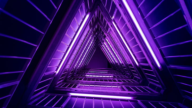 purple, violet, light, loop, lighting, triangular, triangle, HD wallpaper