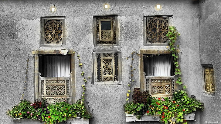 серый бетонный дом, иран, окно, HD обои