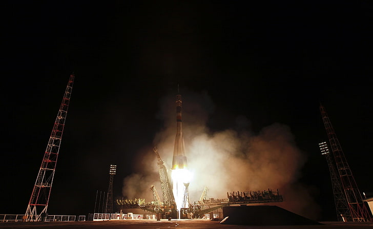 Rocket Launch Night, космический челнок, Space, ночь, ракета, Launch, HD обои