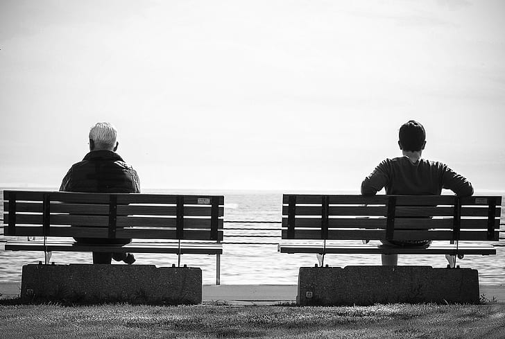 bench, black and white, relax, resting, sitting, wait, waiting, public domain images, HD wallpaper