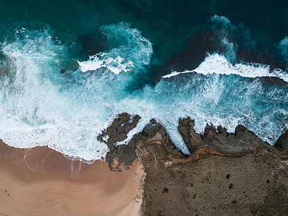 океанские волны, природа, вода, пляж, HD обои HD wallpaper