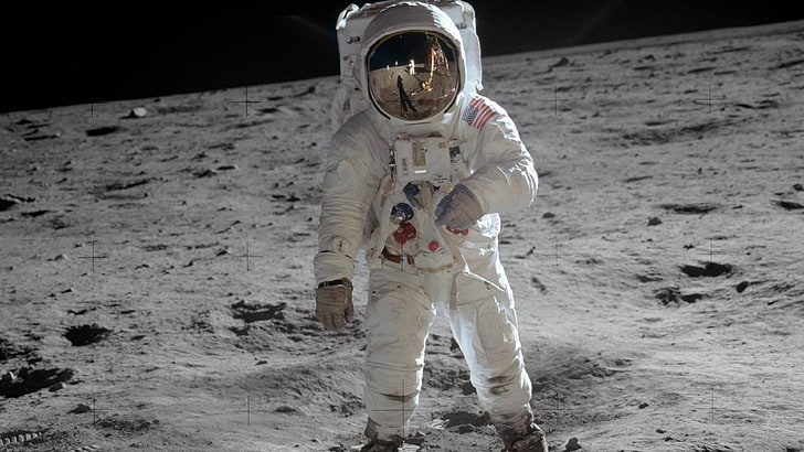 бял астронавтски костюм, астронавт, Луна, НАСА, космос, Аполон, космически костюм, HD тапет